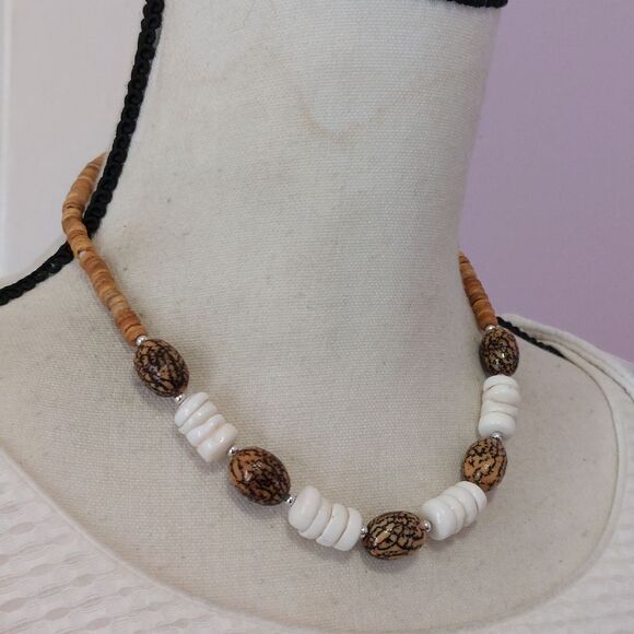 Eco Friendly Seed Coconut Wood Heishi Shell Beaded Necklace - Picture 2 of 5